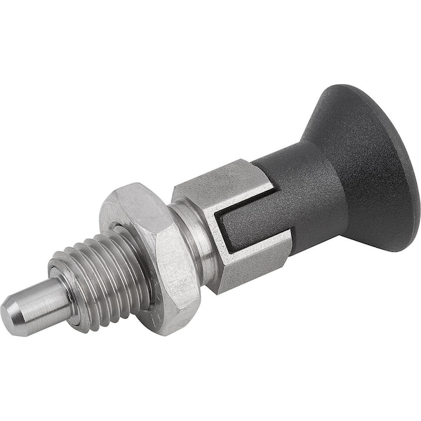 Indexing Plunger Size:3 D1=M16X1, 5, D=8, Form:D W Locking Slot W Locknut, Stainless Steel Hardened,